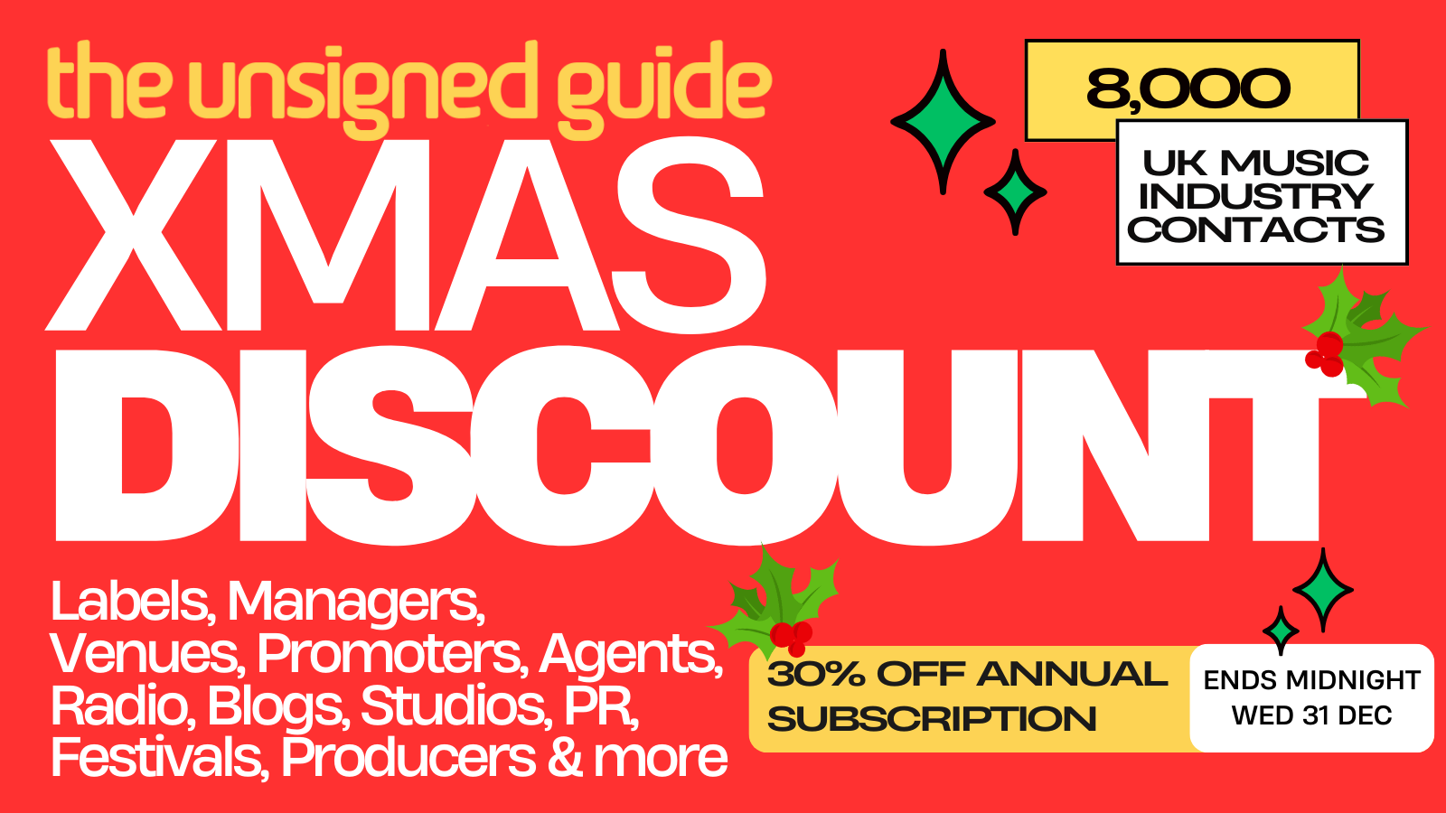 Ho Ho Ho! Save 30% on The Unsigned Guide annual subscription this Christmas!